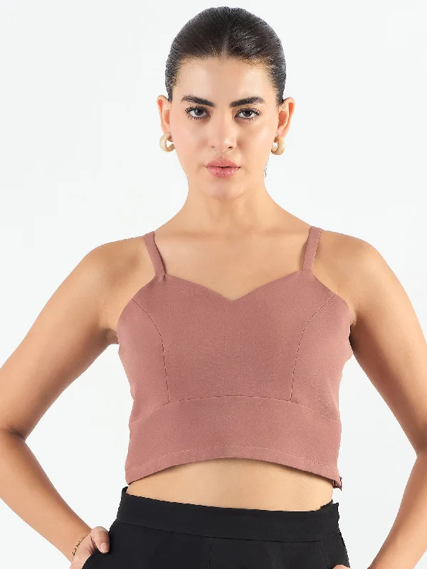 Dusty Peach Polyester Classic Cropped Bustier Top