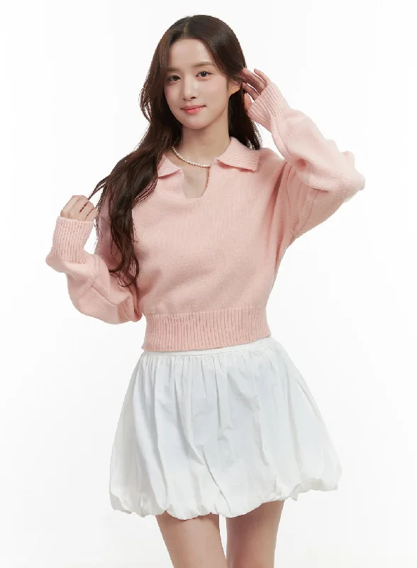 Knit Collared Crop Sweater OO421