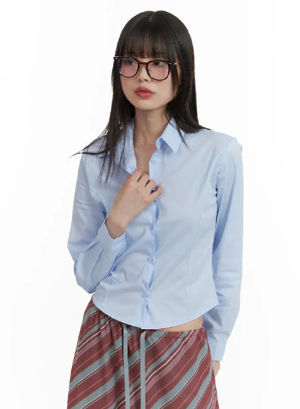 Solid Crop Buttoned Blouse CA411