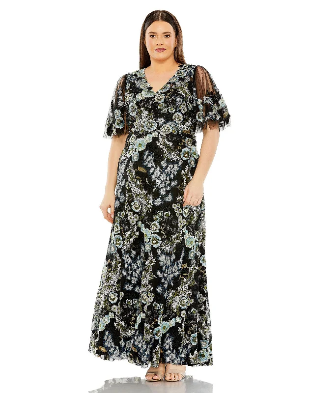 Mac Duggal 20630 Long Plus Size Floral Formal Dress