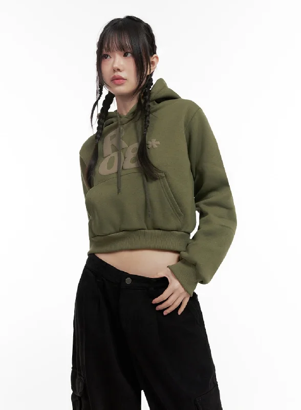 Lettering Hooded Cropped Hoodie ID402