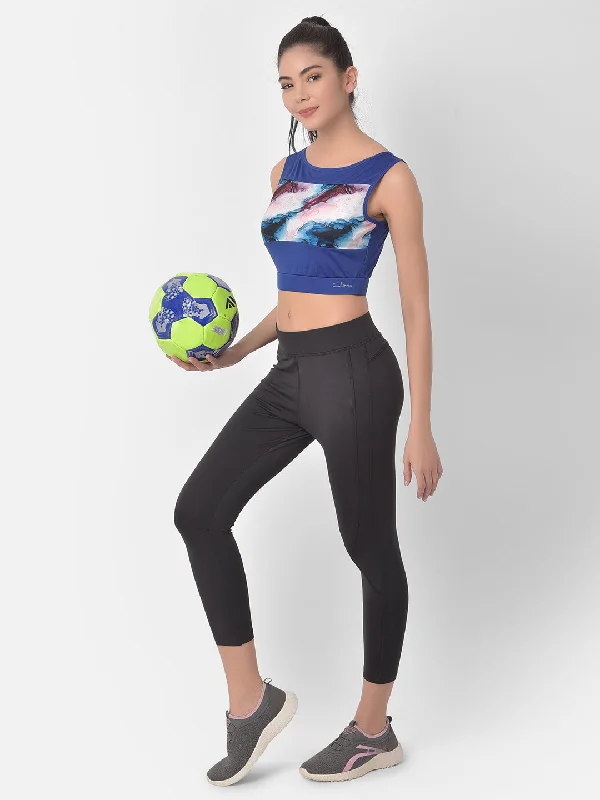 Blue Comfort-Fit Active Marble Print Crop Top