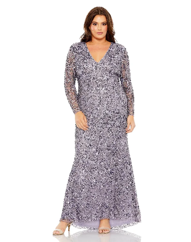 Mac Duggal 93865 Long Sleeve Sequin Plus Size Formal Dress