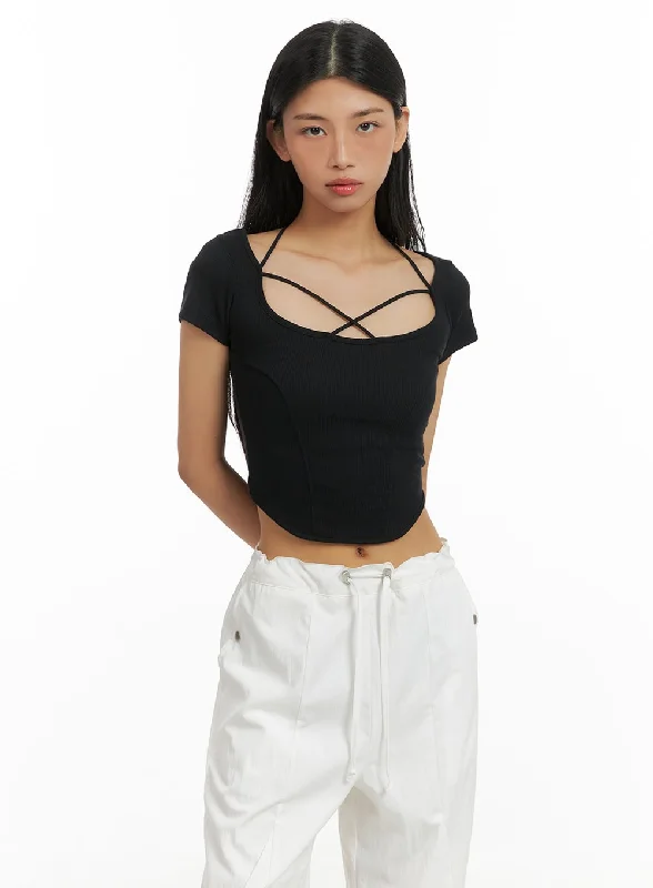 X Strap Solid Crop Tee CA424