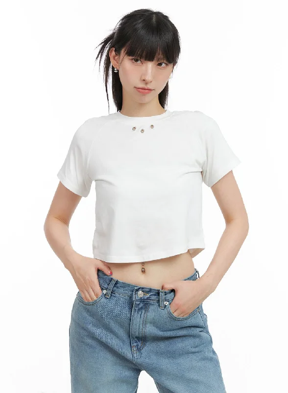 Crop Raglan Sleeve Cotton T-Shirt CG408