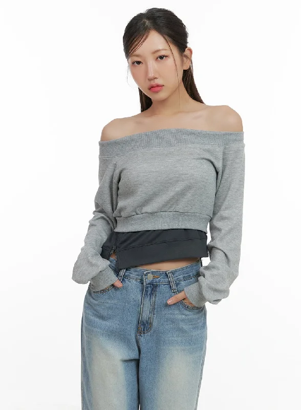 Side Zip Cotton Crop Sweatshirt CS404