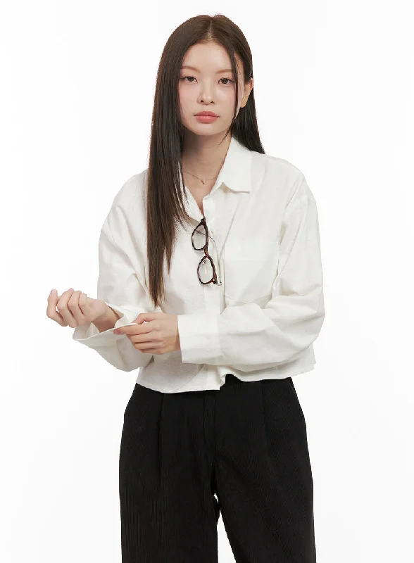 Collared Cropped Button-Down OD412