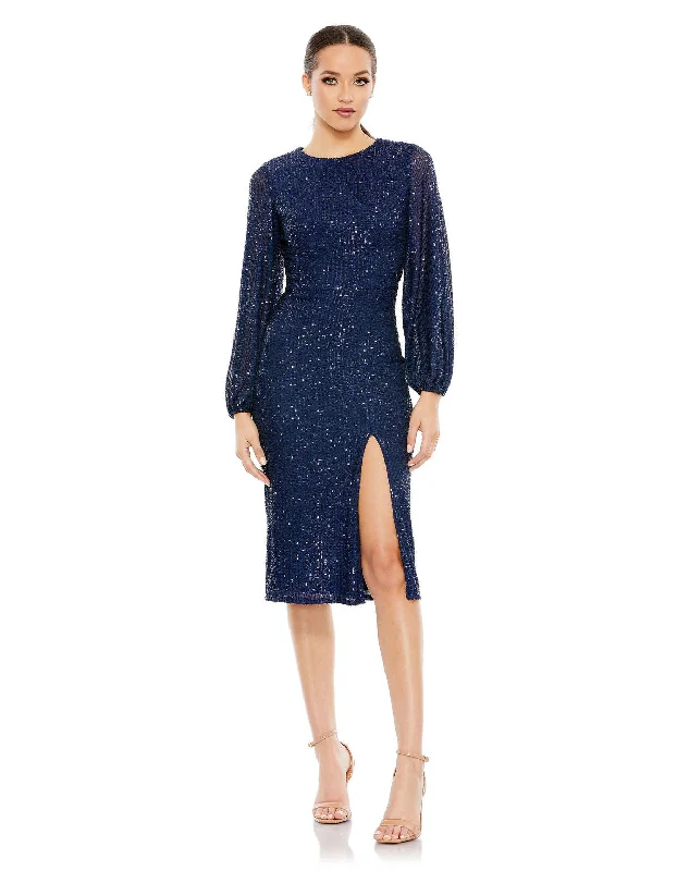 Mac Duggal 42018 Long Sleeve Sequin Cocktail Knee Length Dress