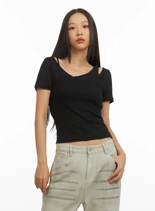 Scoop Neck Layered Crop Tee IY422