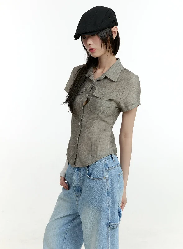 Washed Buttoned Crop Shirt CL426