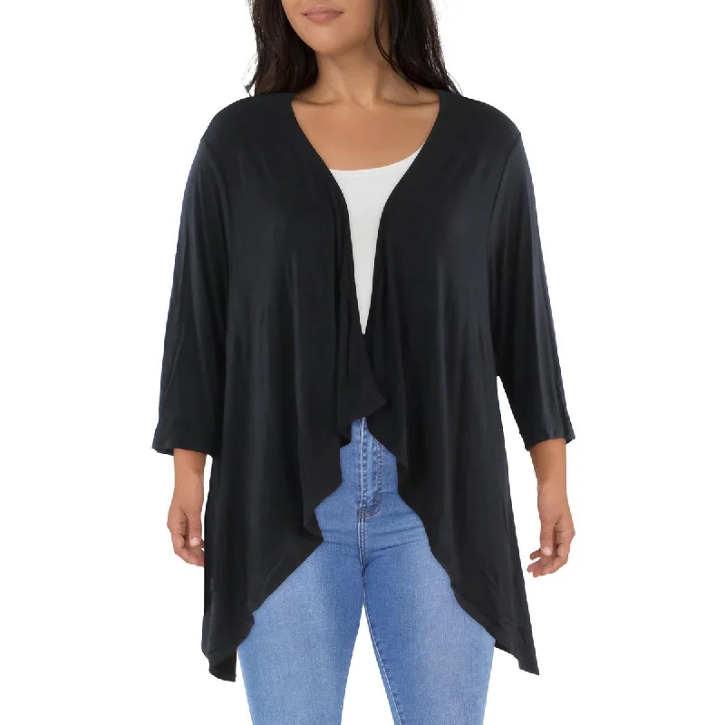 24seven Comfort Apparel Womens Plus Open Front Draped Kimono