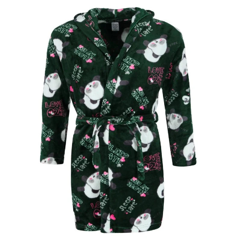 5 More Minutes Girl's Panda Print Hooded Plush Robe