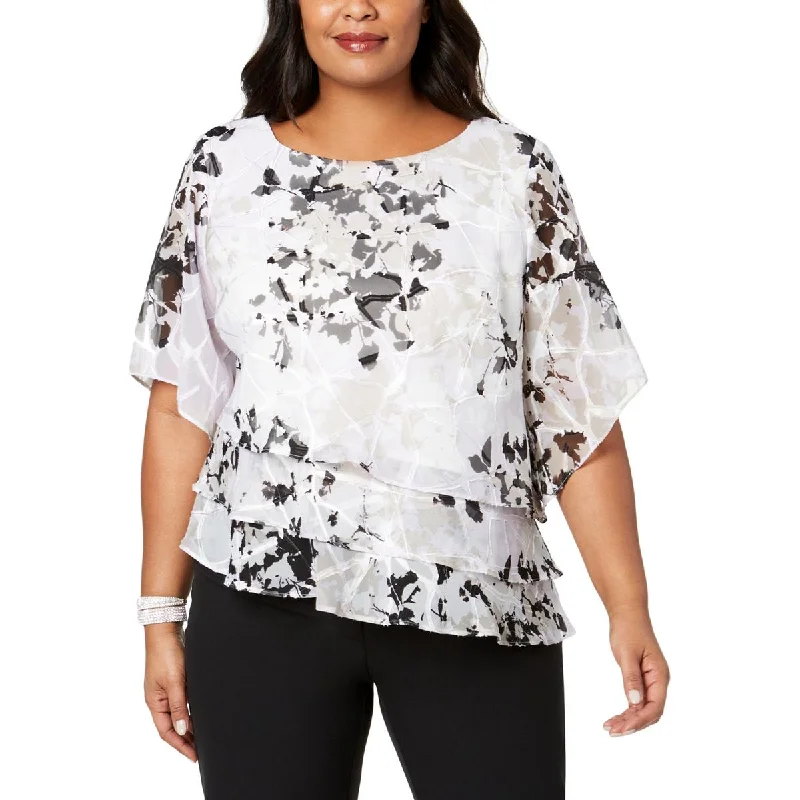 Alex Evenings Womens Plus Tiered Bell Sleeve Blouse