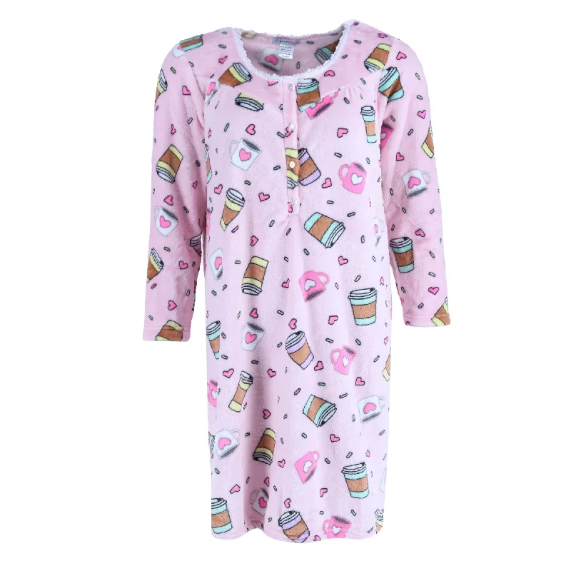 Elegant Emily Women's Plush Coffee Print Sleep Gown