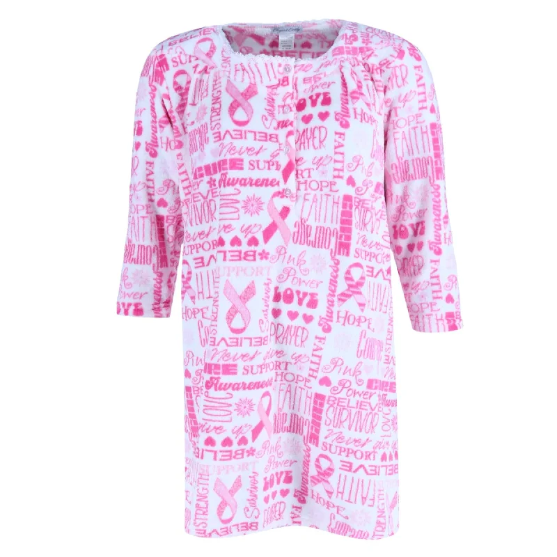 Elegant Emily Women's Plush Pink Ribbon Sleep Gown