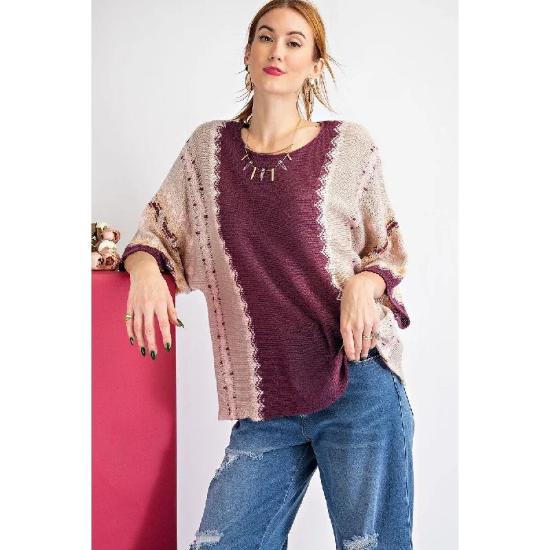 3/4 Sleeves Multi Color Boat neckline Thread Sweater