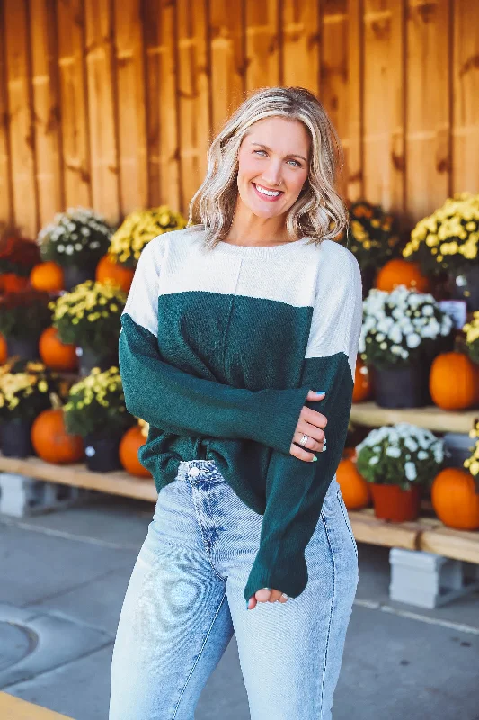 Abby Color Block Sweater-Hunter Green