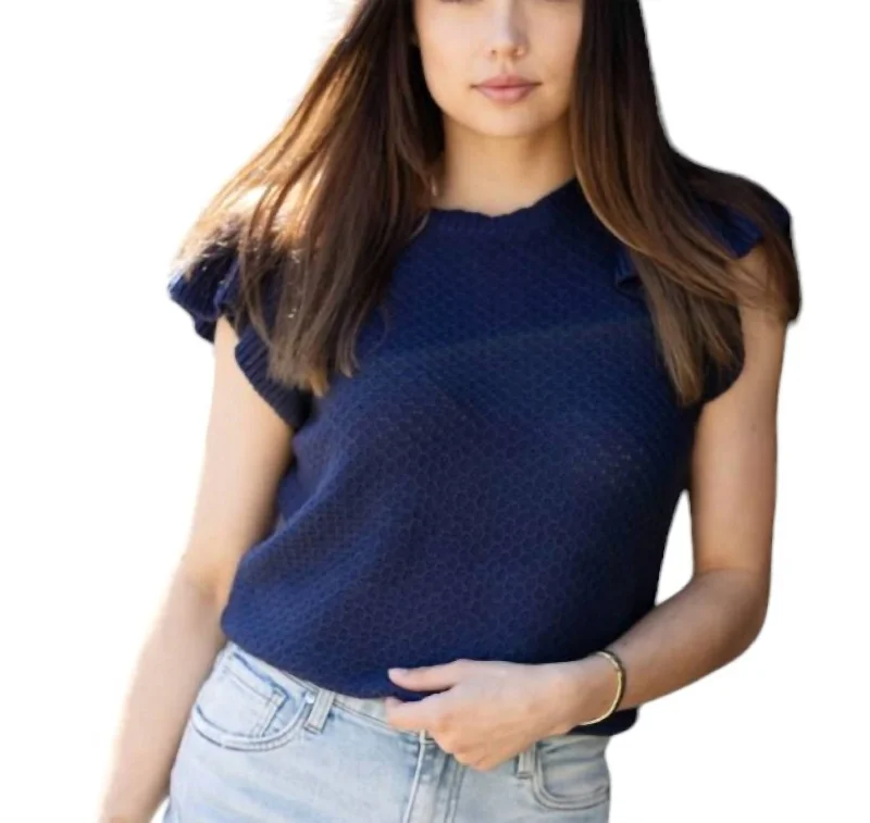 All That Matters Crochet Sweater Top In Navy