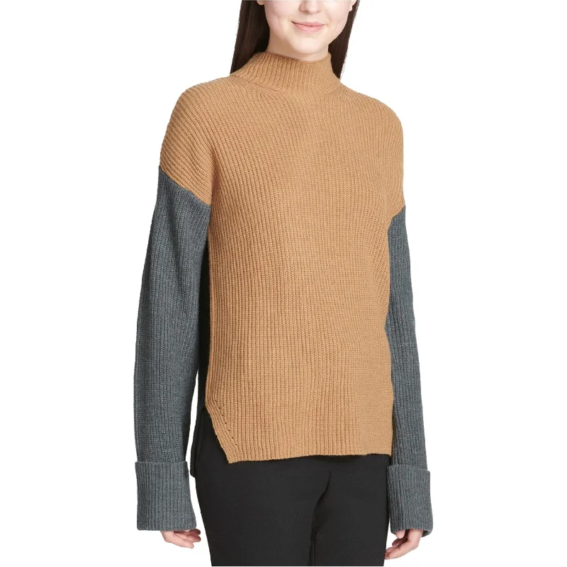 Calvin Klein Womens Colorblocked Knit Sweater, Brown, X-Large