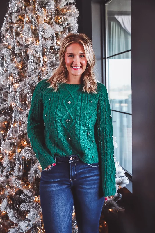 Claire Rhinestone Sweater-Green