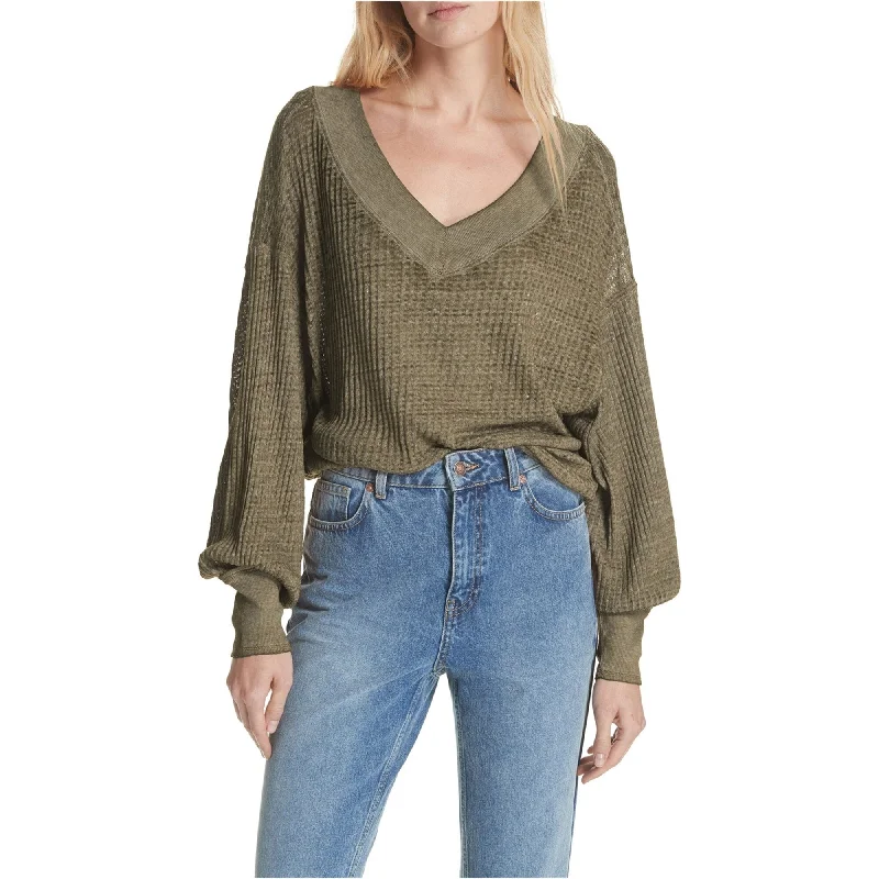 Free People Womens South Side Thermal Sweater, Green, Large