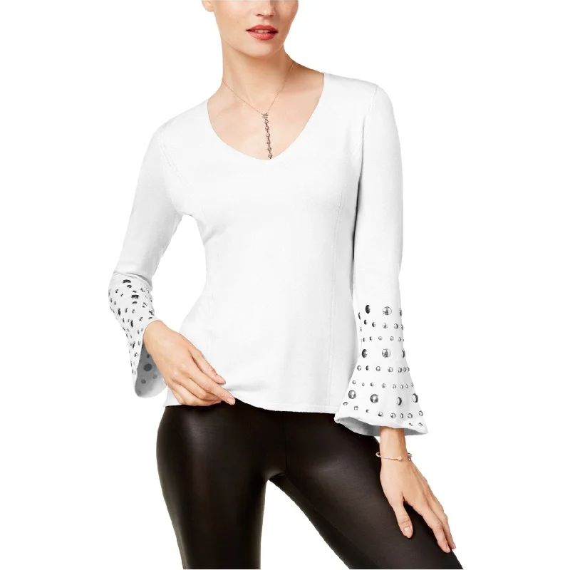 I-N-C Womens Embellished Knit Sweater, White, Large