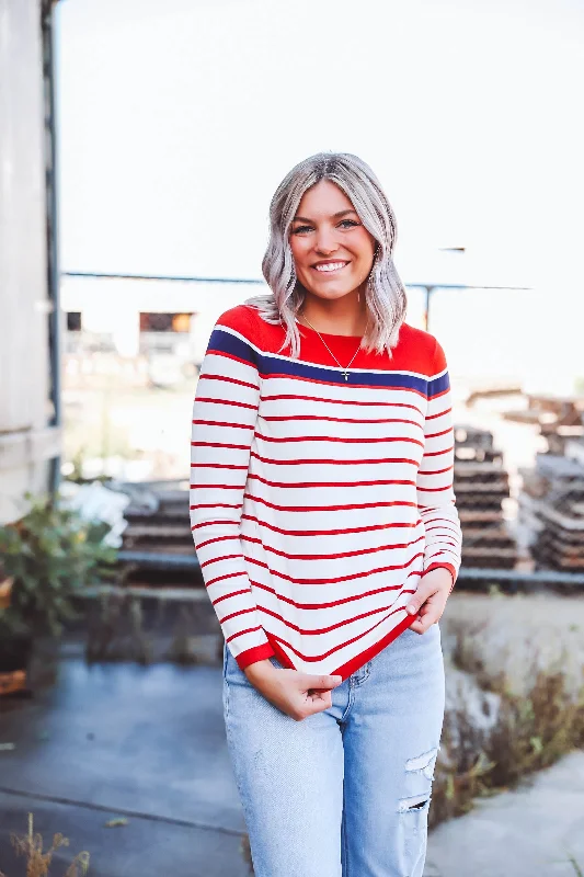 Kelly Striped Sweater-Red/White