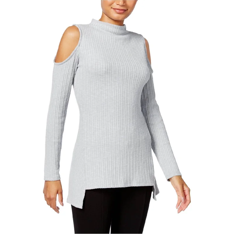 Kensie Womens Cold Shoulder Knit Sweater, Grey, X-Large