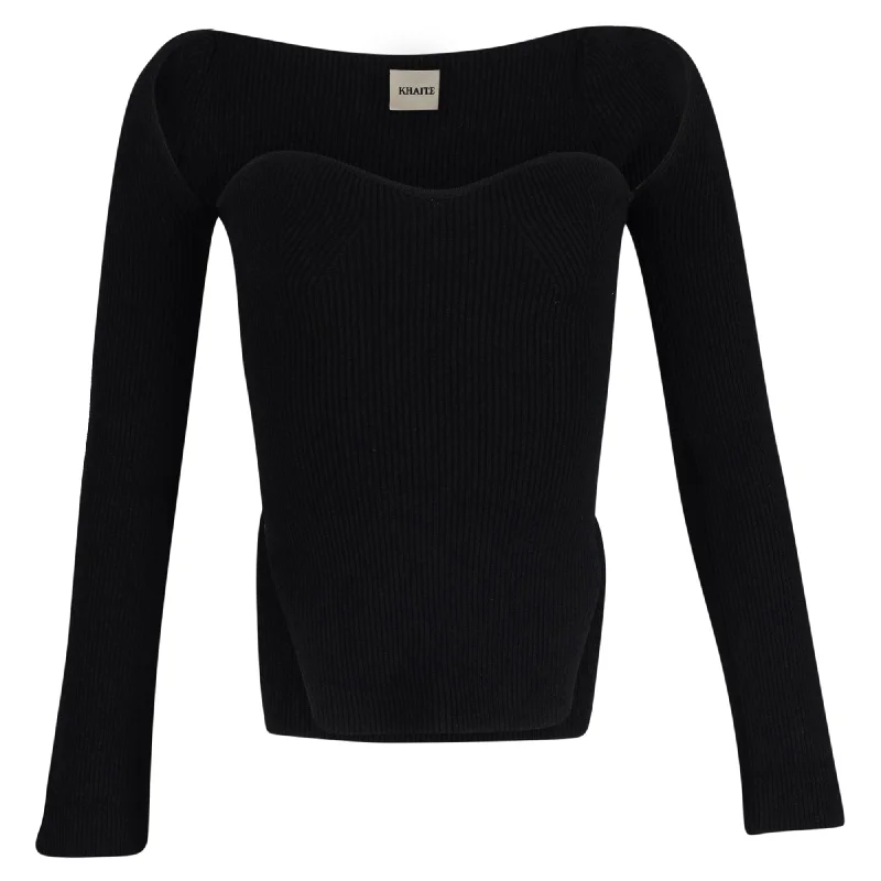 Khaite Maddy Ribbed-Knit Sweater in Black Viscose