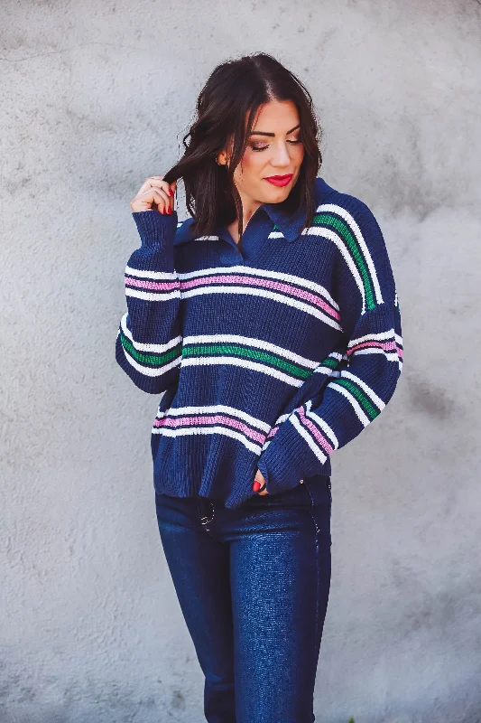 Lenny Striped Sweater-Navy