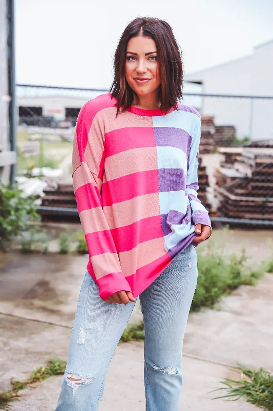 Maggie Color Block Sweater-Purple/Blue