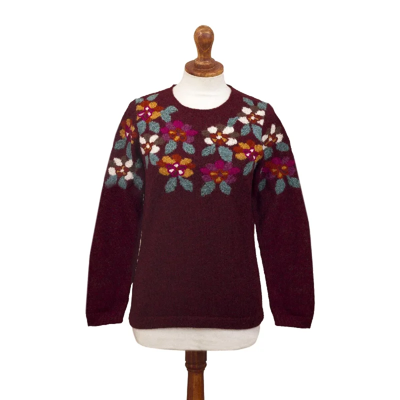 Novica Handmade Burgundy Garden 100% Sweater