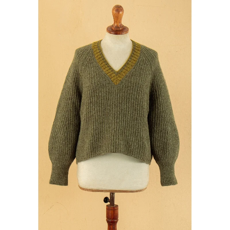 Novica Handmade Olive Deity Baby And Wool Blend Sweater