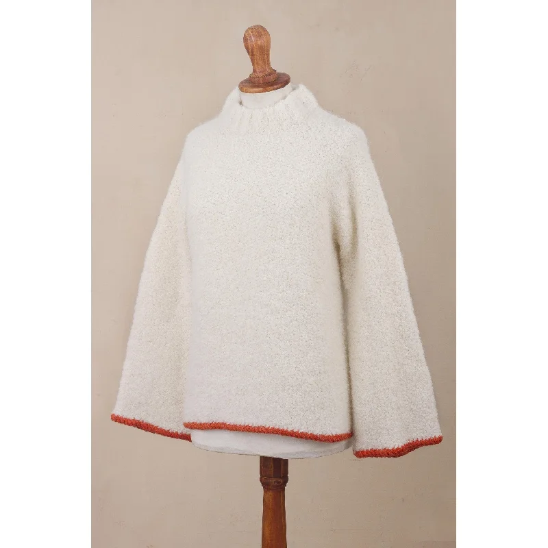 Novica Handmade Sumptuous Warmth In White Blend Funnel Neck Sweater