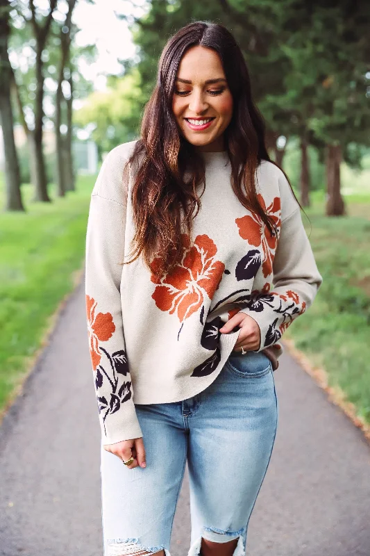 Parker Floral Sweater-Oatmeal/Copper