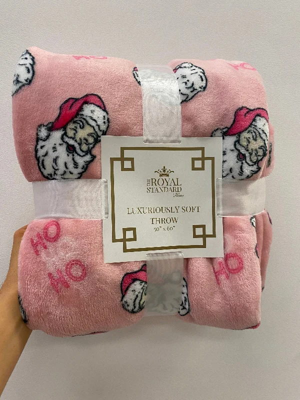 Santa Pink Plush Throw Blanket