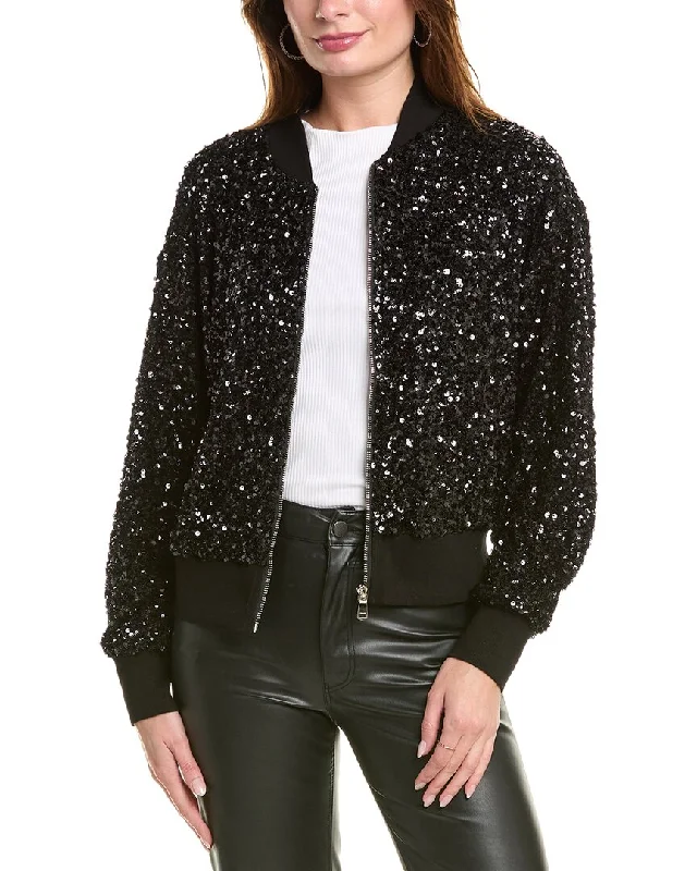 Gracia Sparkling Sequin Zip-Up Bomber Jacket