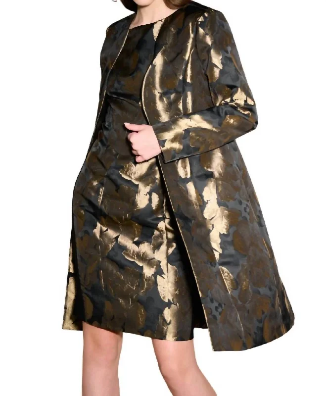 Leaf Duster Coat In Black/bronze