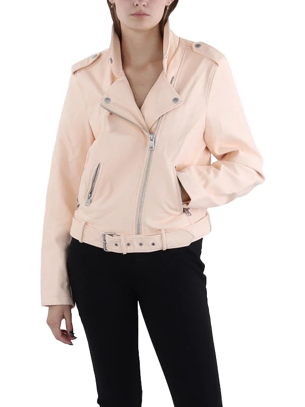 Womens Faux Leather Cold Weather Moto Coat