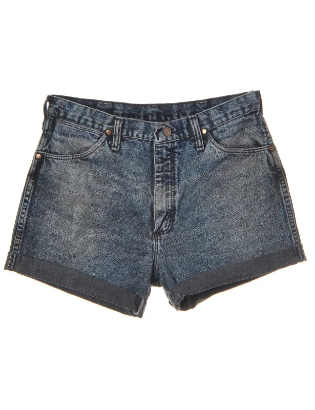 Label Rolled Hem Acid Wash Denim Shorts