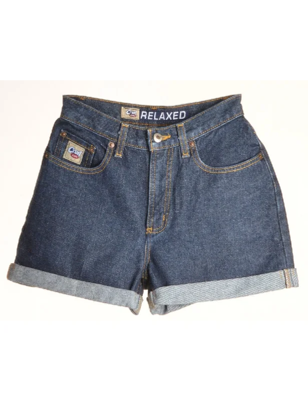 Label Rolled Hem Indigo Denim Shorts