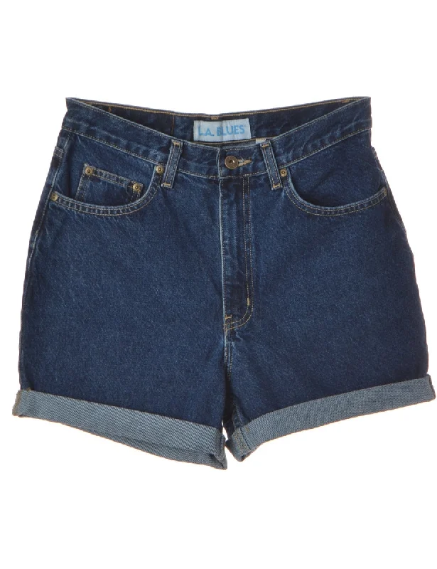 Label Rolled Hem Indigo Denim Shorts