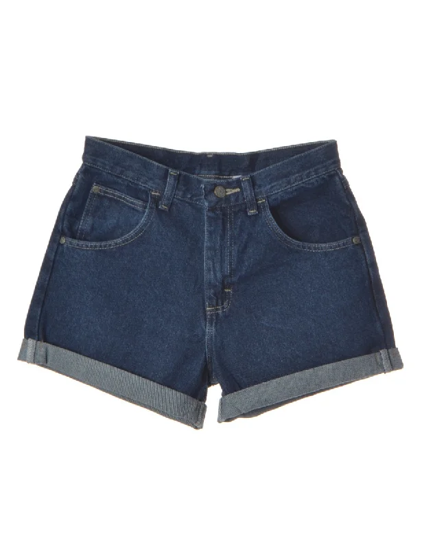 Label Rolled Hem Indigo Denim Shorts