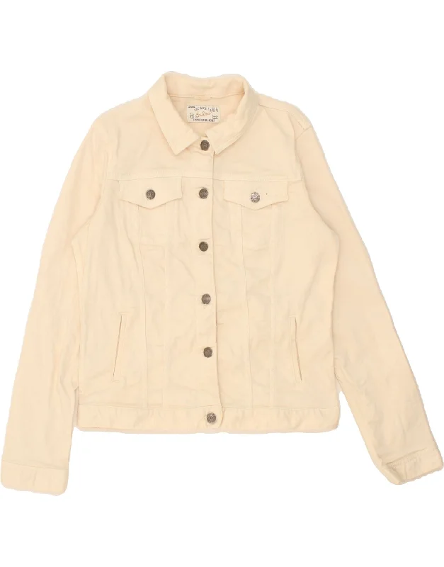 FAT FACE Womens Denim Jacket UK 12 Medium Beige Cotton