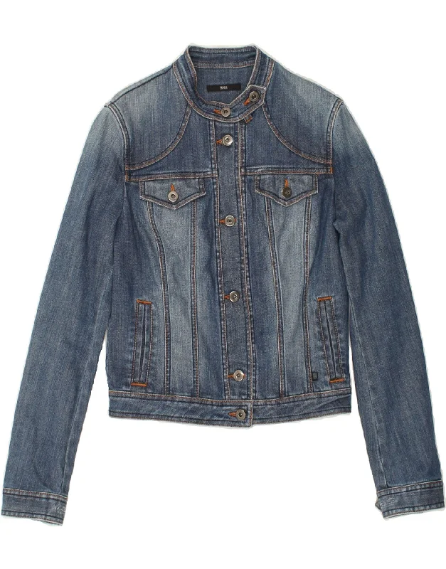 HUGO BOSS Womens Crop Denim Jacket UK 14 Large Blue Cotton