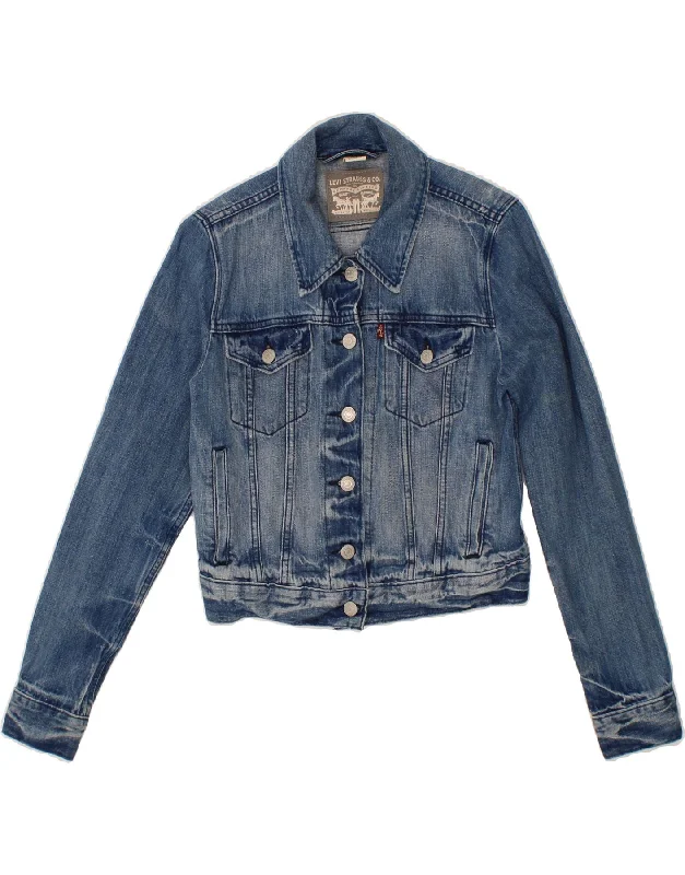 LEVI'S Womens Crop Denim Jacket UK 10 Small Blue Cotton