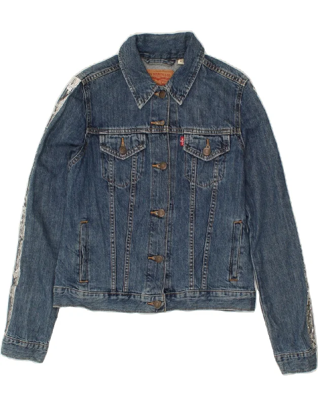 LEVI'S Womens Crop Denim Jacket UK 12 Medium Blue Cotton