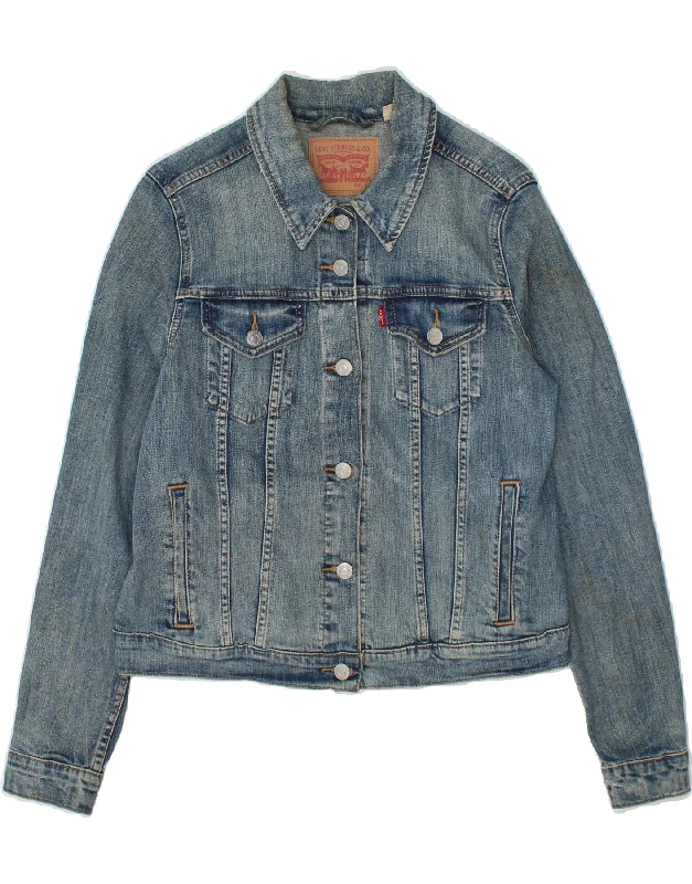 LEVI'S Womens Crop Denim Jacket UK 14 Large Blue Cotton