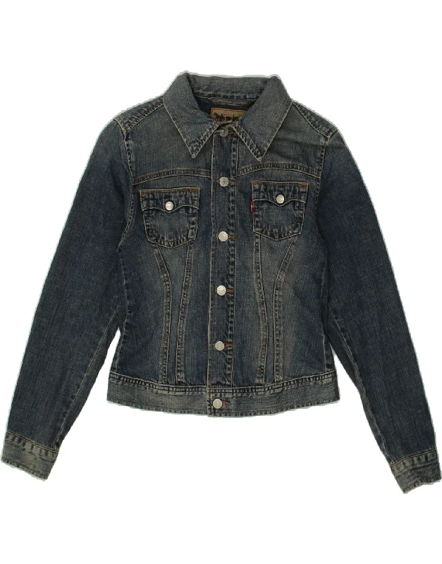 LEVI'S Womens Crop Denim Jacket UK 8 Small Blue Cotton