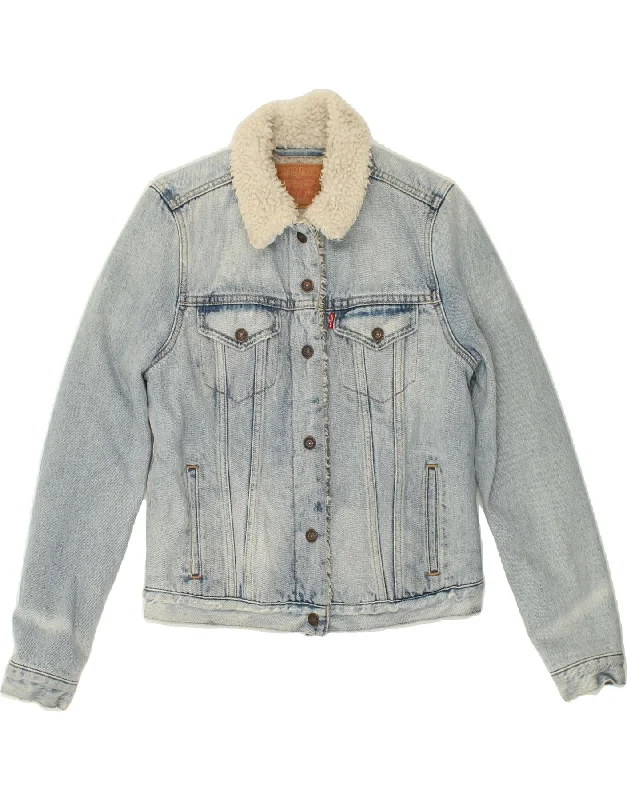 LEVI'S Womens Crop Sherpa Denim Jacket UK 10 Small Blue Cotton